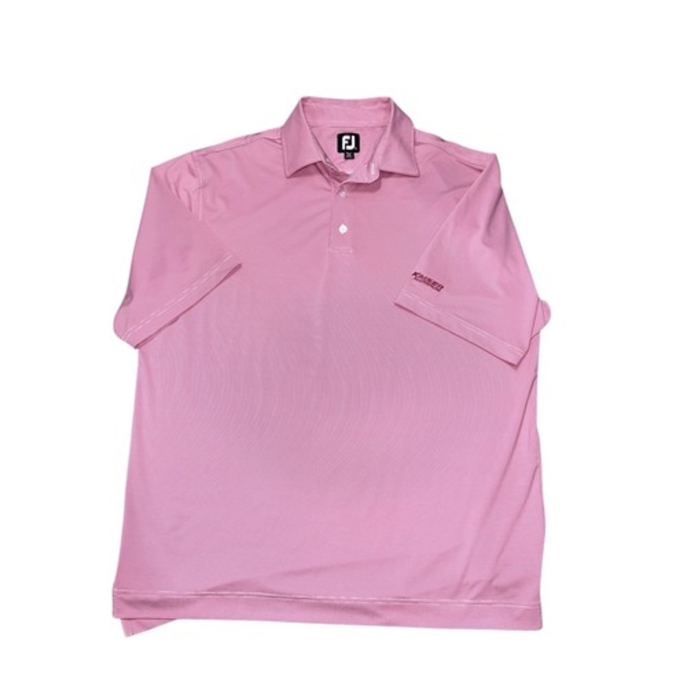 FootJoy Lisle Golf Polo Shirt Size L Cool Stretch Pink White Pinstripe Kaiser